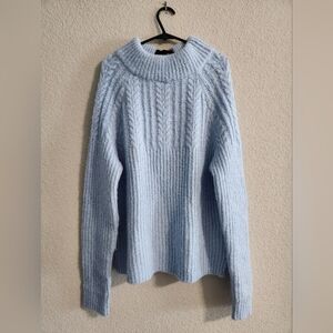 FRNCH Paris Anthropologie Baby Blue Cable knit cut out bow tie sweater size s/m